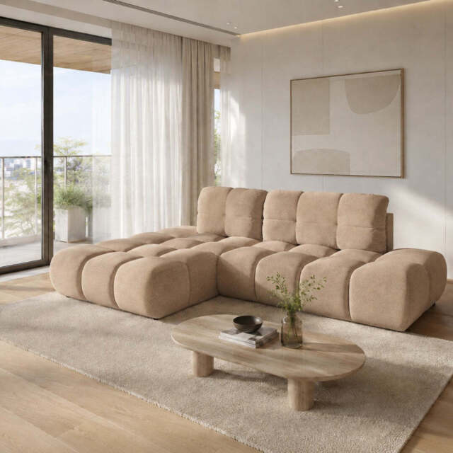 Corner Sofa Bed Noel - Beige 292cm Left - image 1