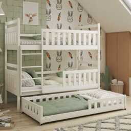 Wooden Bunk Bed Olivia With Trundle - White Foam/Bonnell Mattresses - thumbnail 2