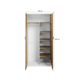 Massi MS-02 Hinged Wardrobe 100cm - Natural Hickory 100cm - thumbnail 3