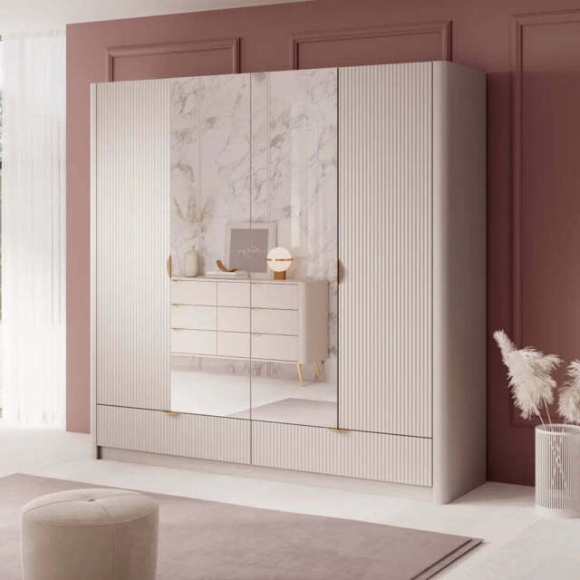 Lante Hinged Door Wardrobe 213cm - Beige 213cm - image 1