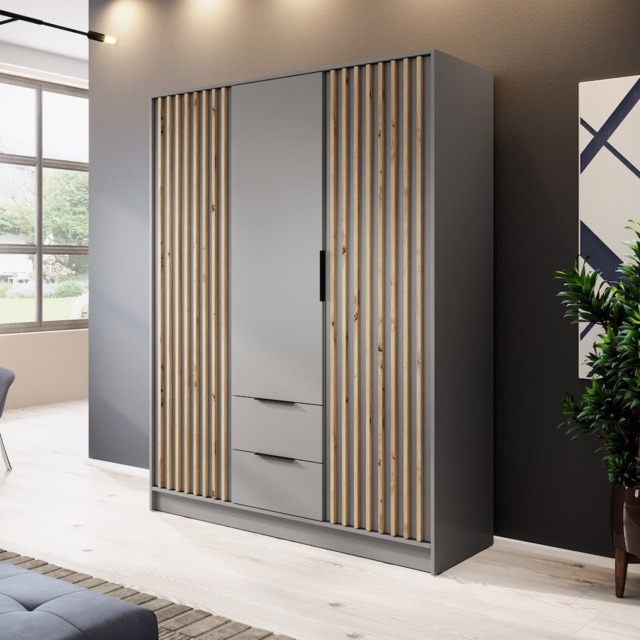Nelly Hinged Door Wardrobe 155cm - Grey 155cm - image 1