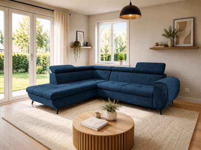 Corner Sofa Bed Mona Pik - Navy Blue 260cm Left - image 1