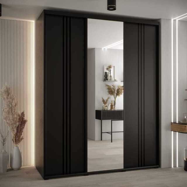Cannes VII Sliding Door Wardrobe 200cm - Black 200cm - image 1