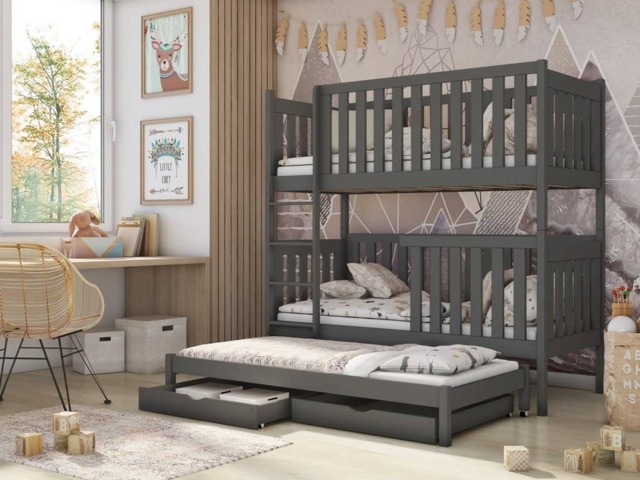 Emily Bunk Bed with Trundle and Storage - Graphite Foam Mattresses - image 1