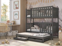 Emily Bunk Bed with Trundle and Storage - Graphite Foam Mattresses