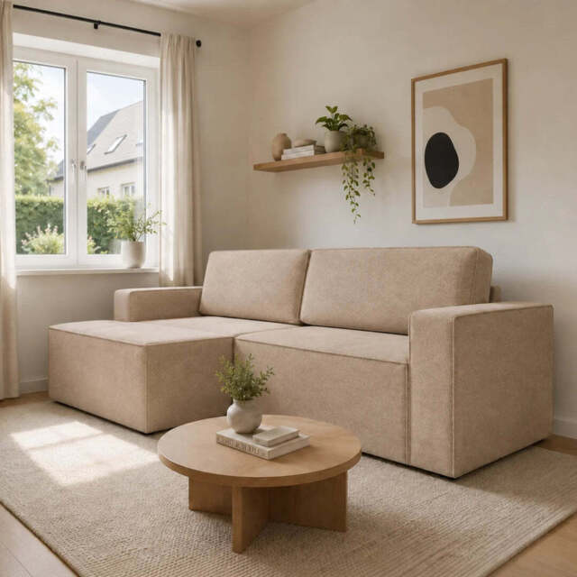 Corner Sofa Bed Como - Beige 245cm Left - image 1
