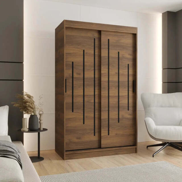 Rubino Y Sliding Door Wardrobe 120cm - Oak Walnut 120cm - image 1
