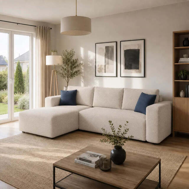 Corner Sofa Bed Mondo - Light Beige 256cm Left - image 1