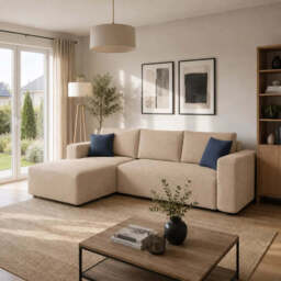 Corner Sofa Bed Mondo - Light Beige 256cm Left - thumbnail 5
