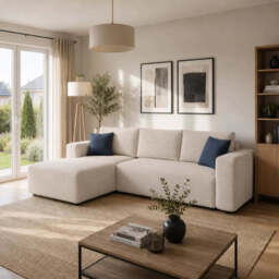 Corner Sofa Bed Mondo - Light Beige 256cm Left - thumbnail 1