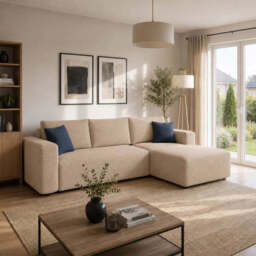Corner Sofa Bed Mondo - Light Beige 256cm Left - thumbnail 6