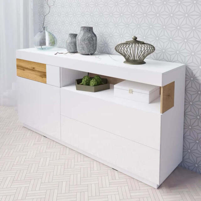 Silke 47 Sideboard Cabinet 169cm - White Gloss / Wotan Oak 169cm - image 1