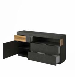 Silke 47 Sideboard Cabinet 169cm - White Gloss / Wotan Oak 169cm - thumbnail 4