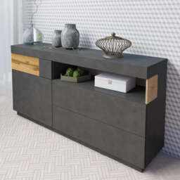 Silke 47 Sideboard Cabinet 169cm - White Gloss / Wotan Oak 169cm - thumbnail 2