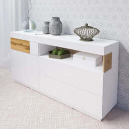 Silke 47 Sideboard Cabinet 169cm - White Gloss / Wotan Oak 169cm
