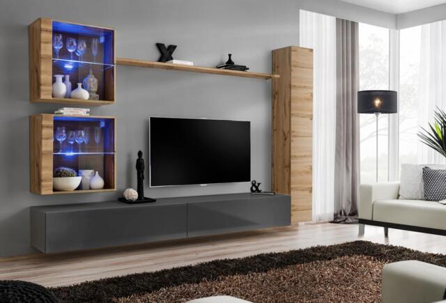 "Switch XVIII Entertainment Unit For TVs Up To 75"" - Graphite 280cm Oak Wotan" - image 1