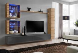 "Switch XVIII Entertainment Unit For TVs Up To 75"" - Graphite 280cm Oak Wotan" - thumbnail 1