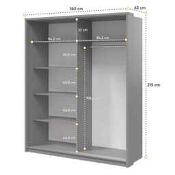 Arti AR-25 Sliding Door Wardrobe 180cm - Grey 180cm - thumbnail 5