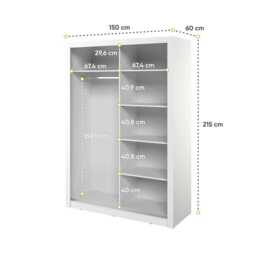 Arti 18 - 2 Sliding Door Wardrobe 150cm - White 150cm - thumbnail 4
