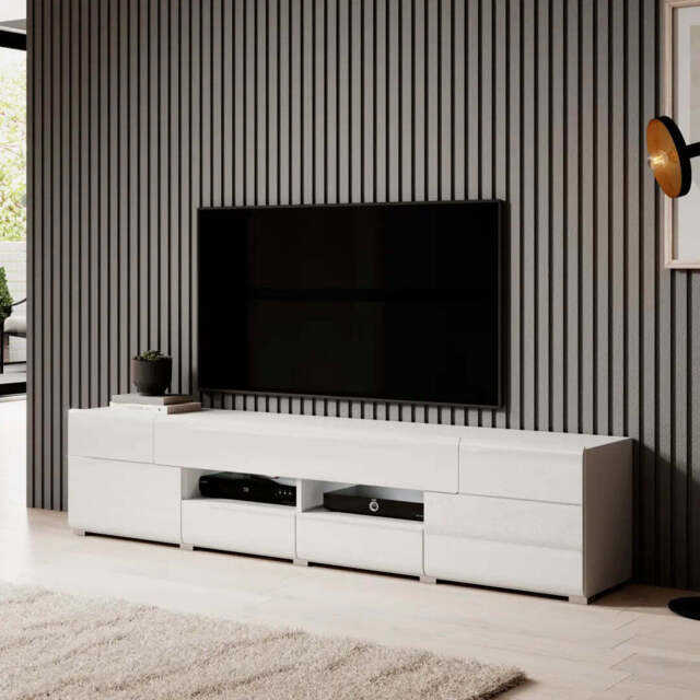 Toledo 40 TV Cabinet 208cm - White Gloss 208cm - image 1