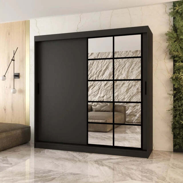 Orlando Sliding Door Wardrobe 200cm - Black 200cm - image 1