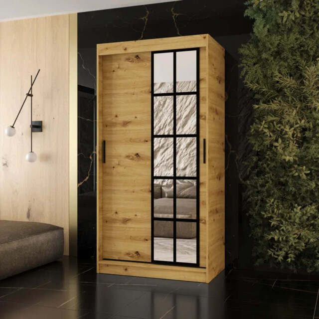 Orlando Sliding Door Wardrobe 100cm - Oak Artisan 100cm - image 1