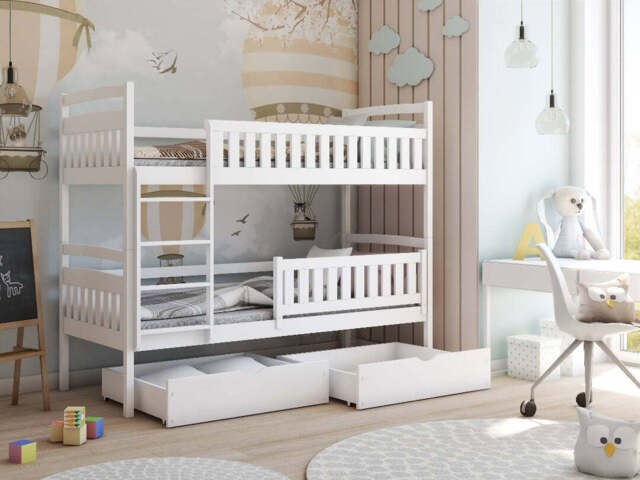 Wooden Bunk Bed Ignas with Storage - White Matt Without Mattresses - image 1