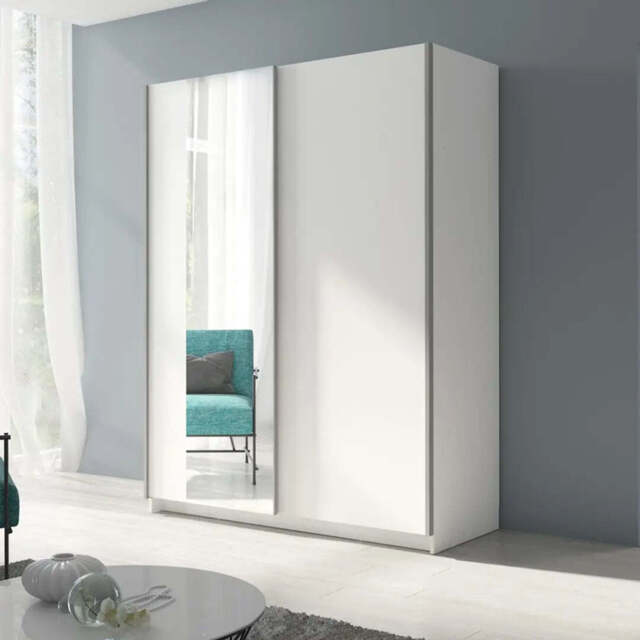 Gozo Sliding Door Mirrored Wardrobe - White Matt 180cm - image 1