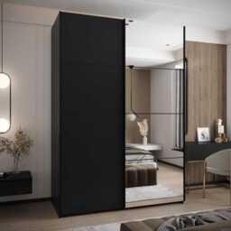 Trosa III Sliding Door Wardrobe 180cm - Black 180cm - thumbnail 1