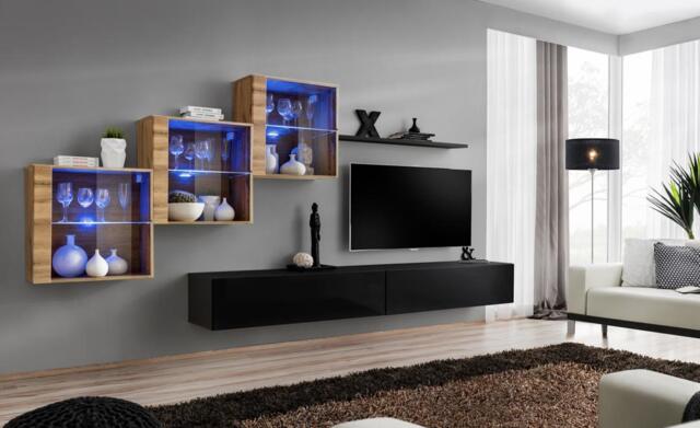 "Switch XX Entertainment Unit For TVs Up To 49"" - Black 330cm Oak Wotan" - image 1