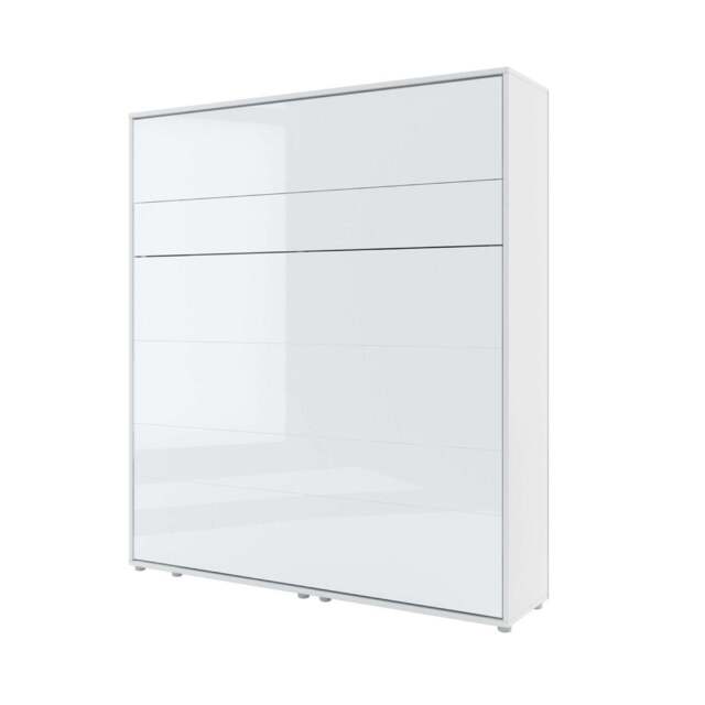 BC-13 Vertical Wall Bed Concept 180cm With Storage Cabinets and LED - White Gloss 180 x 200cm - image 1