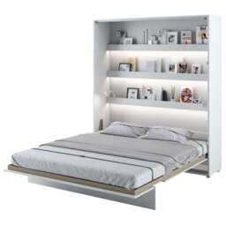 BC-13 Vertical Wall Bed Concept 180cm With Storage Cabinets and LED - White Gloss 180 x 200cm - thumbnail 4