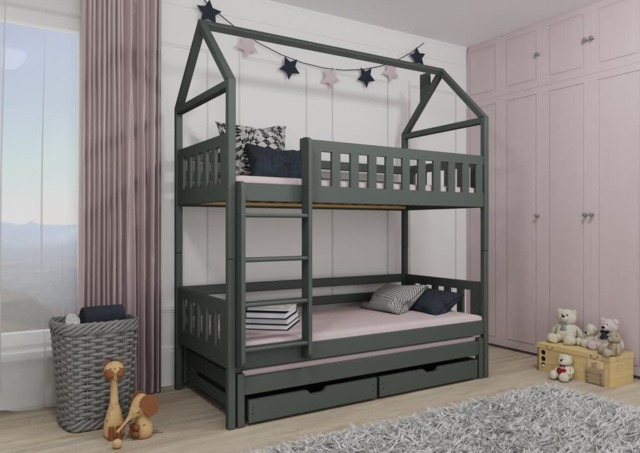Iga Bunk Bed with Trundle and Storage - Graphite Without Mattresses - image 1