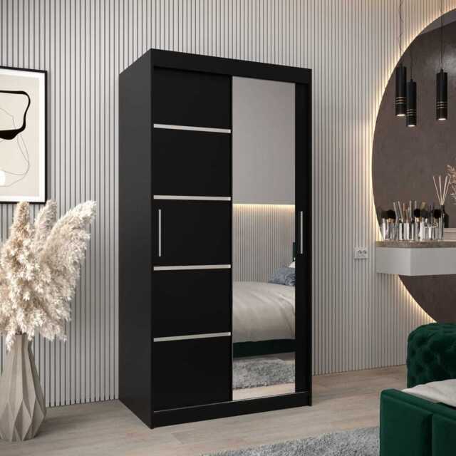 Verona 02 Sliding Door Wardrobe 100cm - Black 100cm - image 1