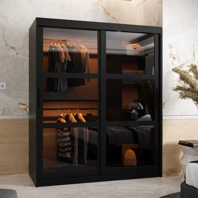 Parma Sliding Door Wardrobe 150cm - Black 150cm - image 1