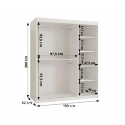 Parma Sliding Door Wardrobe 150cm - Black 150cm - thumbnail 6