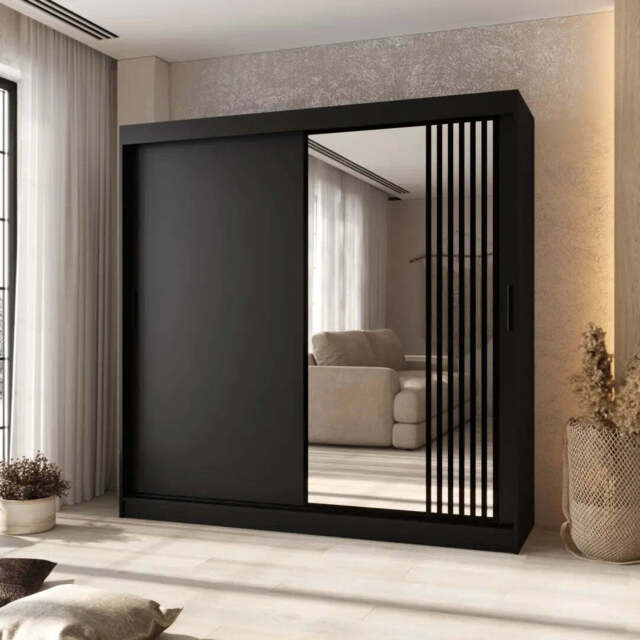 Asved Sliding Door Wardrobe 200cm - Black 200cm - image 1