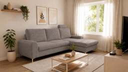 Corner Sofa Bed Monaco - Grey 252cm Right