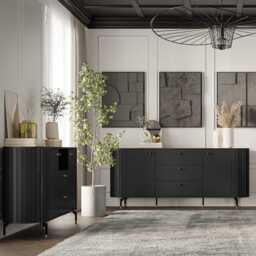 Zante ZA4 Sideboard Cabinet 190cm - Black 190cm - thumbnail 3
