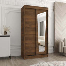 Moka Sliding Door Wardrobe 100cm - Oak Walnut 100cm