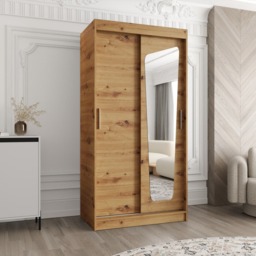 Moka Sliding Door Wardrobe 100cm - Oak Walnut 100cm - thumbnail 7