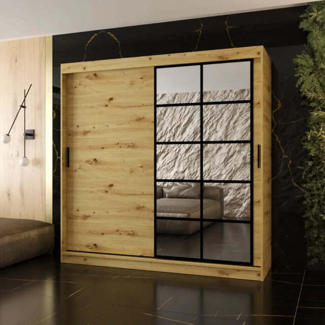 Orlando Sliding Door Wardrobe 200cm - Oak Artisan 200cm - image 1