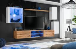 "Switch XXIII Wall Entertainment Unit For TVs Up To 75"" - Oak Wotan 250cm White" - thumbnail 1