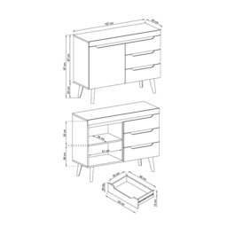 Nordi Sideboard Cabinet 107cm - White Gloss 107cm - thumbnail 6