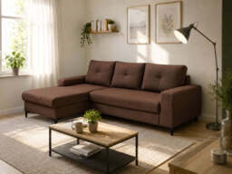 Corner Sofa Bed Avra - Brown 252cm Left