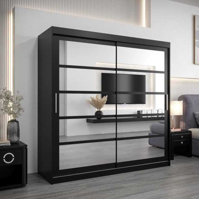 Roma II Sliding Door Wardrobe 200cm - Black 200cm - image 1