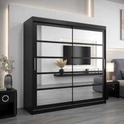 Roma II Sliding Door Wardrobe 200cm - Black 200cm