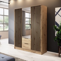 Nelly Hinged Door Wardrobe 155cm [Mirror] - Oak Artisan 155cm
