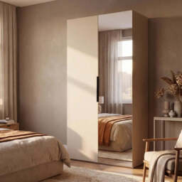 Lumo Hinged Door Wardrobe 100cm - Cashmere 100cm Partially Mirrored - thumbnail 2