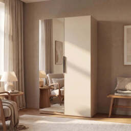 Lumo Hinged Door Wardrobe 100cm - Cashmere 100cm Partially Mirrored